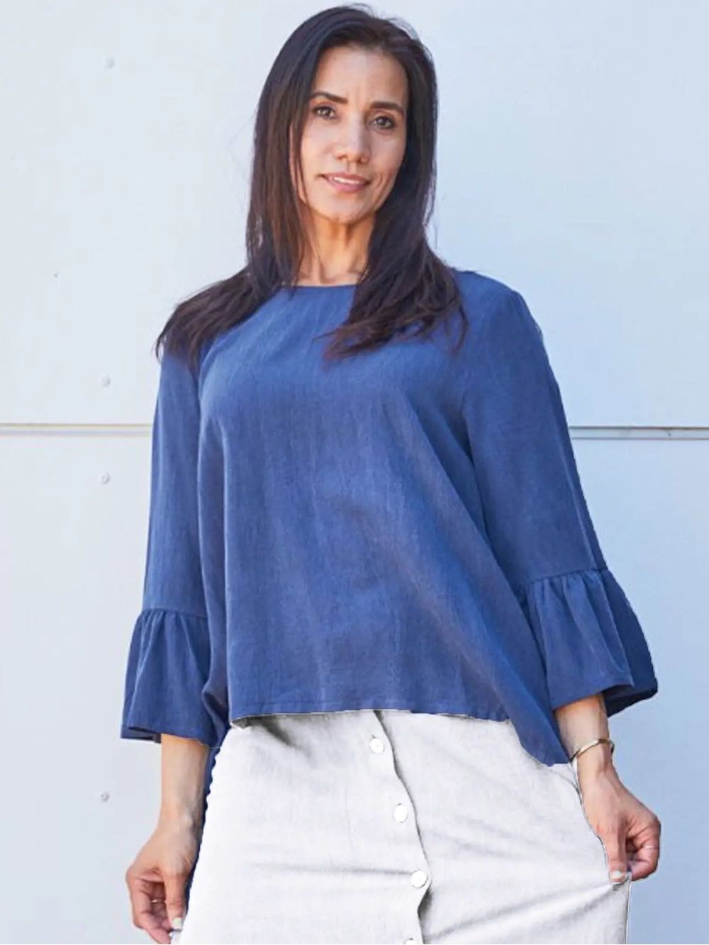 Bryn Walker 100% Linen Bell Sleeve Fran Top | Indaco | XL - Picture 2 of 9
